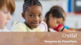  Presentation with pupil - Colorful PPT theme enhanced with classroom - smiling african girl sitting backdrop and a coral colored foreground