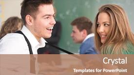  Presentation with colleague farewell - Colorful slide set enhanced with back school s classroom - smiling schoolgirl pulling her colleague's backdrop and a  colored foreground