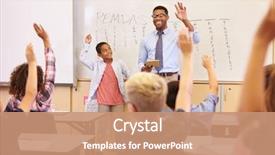  Presentation with pupil - Slide set enhanced with classroom - teacher and pupil with raised background and a coral colored foreground
