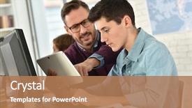  Presentation with dna computing - PPT theme enhanced with classroom - teacher in computing class assisting background and a coral colored foreground