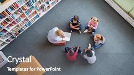  Presentation with fairy tales - Colorful presentation design enhanced with classroom - teacher reading fairy tales backdrop and a gray colored foreground