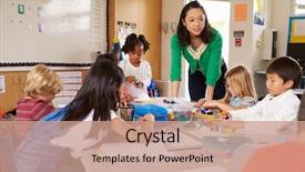  Presentation with play kids - Audience pleasing PPT layouts consisting of classroom - teacher teaching elementary kids backdrop and a coral colored foreground