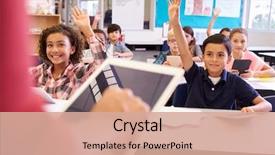  Presentation with elementary school - Beautiful slides featuring classroom - teacher using tablet computer backdrop and a coral colored foreground