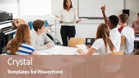  Presentation with teenage - Beautiful slide set featuring classroom - teenage students studying in music backdrop and a coral colored foreground