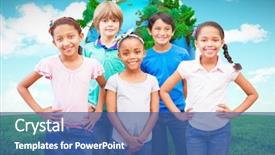  Presentation with green chalkboard - Cool new slide deck with classroom against blue sky backdrop and a ocean colored foreground