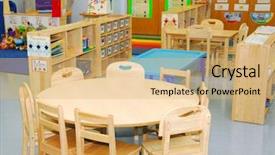  Presentation with activity - PPT theme enhanced with classroom and activity stations background and a coral colored foreground