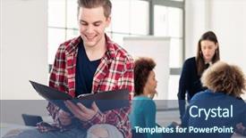  Presentation with female college student for health check up - PPT layouts featuring classroom at college or university background and a ocean colored foreground