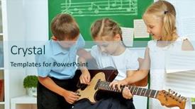  Presentation with music school - Slide deck enhanced with cute pupils having music lesson background and a light blue colored foreground