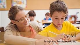  Presentation with school elementary - Audience pleasing theme consisting of classroom at the elementary school backdrop and a yellow colored foreground
