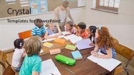  Presentation with school elementary - Theme consisting of classroom at the elementary school background and a coral colored foreground