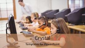  Presentation with elementary school - PPT theme featuring classroom at the elementary school background and a coral colored foreground