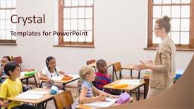  Presentation with teacher lesson plan - Audience pleasing slides consisting of classroom at the elementary backdrop and a  colored foreground