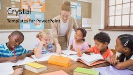  Presentation with career day - Beautiful slide deck featuring classroom at the elementary backdrop and a coral colored foreground