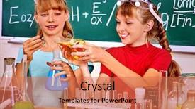  Presentation with teen girls - Slide set featuring classroom blackboard - happy teen girls holding flask background and a  colored foreground