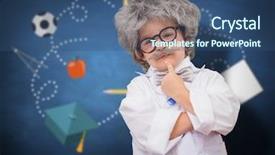  Presentation with lab coat - Slide set consisting of classroom bus - cute pupil in lab coat background and a ocean colored foreground