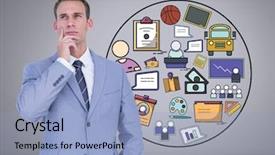  Presentation with creative thinking - Colorful PPT theme enhanced with classroom bus - digital composite of businessman thinking backdrop and a  colored foreground