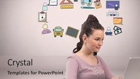  Presentation with education graphics - PPT layouts with classroom bus - digital composite of woman background and a mint green colored foreground