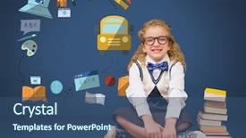  Presentation with digital books - Slide set consisting of classroom bus - digital composite of young girl background and a ocean colored foreground