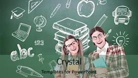  Presentation with smiling kids at summer camp - Slide deck enhanced with classroom bus - geeky hipsters smiling at camera background and a ocean colored foreground