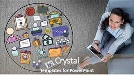  Presentation with bus - PPT theme having classroom bus - woman on her tablet looking background and a coral colored foreground