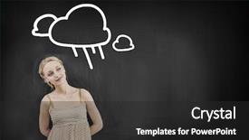  Presentation with blackboard - Beautiful slide deck featuring classroom climate - young smiling student or teacher backdrop and a dark gray colored foreground