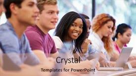  Presentation with students walking to class - Beautiful theme featuring lien word abstract in vintage letterpress wood type printing blocks backdrop and a coral colored foreground.