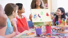  Presentation with classmates - Presentation design having classroom discussion - elementary school pupil discussing picture background and a coral colored foreground