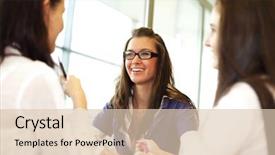  Presentation with girl scouts animated - Presentation theme enhanced with classroom discussion - girl on examinination background and a  colored foreground