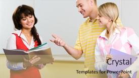  Presentation with microwave imaging image of modern - Theme with classroom discussion - image of handsome guy background and a  colored foreground