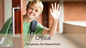  Presentation with high school - Audience pleasing theme consisting of classroom door - cute high school boy waving backdrop and a soft green colored foreground