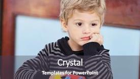  Presentation with preschool blocks kids play - Colorful presentation design enhanced with classroom door - thoughtful little boy with blocks backdrop and a dark gray colored foreground