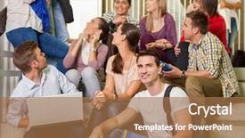  Presentation with university student internship - Presentation theme having classroom free - group of university student together background and a  colored foreground