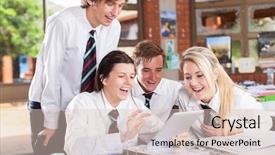  Presentation with high school students - PPT theme with classroom game - group of happy high school background and a lemonade colored foreground