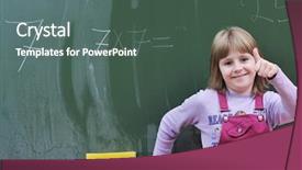  Presentation with solving - Slide set consisting of classroom game - happy school girl on math background and a ocean colored foreground