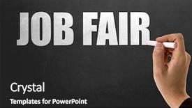  Presentation with job fair - PPT theme enhanced with classroom help wanted - job fair background and a dark gray colored foreground