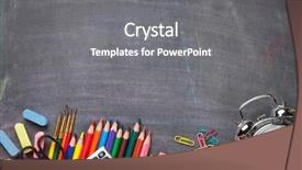  Presentation with blackboard in an abandoned school - Audience pleasing theme consisting of classroom objects - school and office supplies backdrop and a gray colored foreground