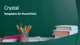  Presentation with school board - Colorful slides enhanced with classroom objects - school supplies on table backdrop and a ocean colored foreground