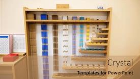  Presentation with montessori - Slides featuring classroom-of-montessori-kindergarten-montessori background and a coral colored foreground