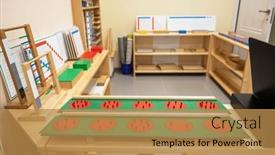  Presentation with montessori - Presentation theme featuring classroom-of-montessori-kindergarten background and a gold colored foreground