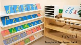  Presentation with montessori - Presentation consisting of classroom-of-montessori-kindergarten background and a coral colored foreground