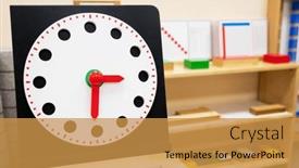  Presentation with montessori - Presentation design having classroom-of-montessori-kindergarten background and a gold colored foreground