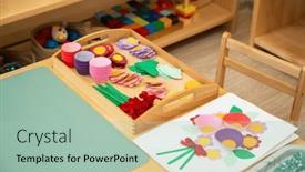  Presentation with montessori - Presentation theme with classroom-of-montessori-kindergarten background and a mint green colored foreground