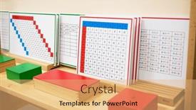  Presentation with montessori - PPT theme featuring classroom-of-montessori-kindergarten background and a coral colored foreground