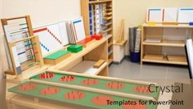  Presentation with montessori - Theme consisting of classroom-of-montessori-kindergarten background and a coral colored foreground