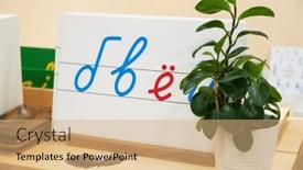  Presentation with montessori - Slides having classroom-of-montessori-kindergarten background and a coral colored foreground