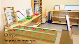  Presentation with montessori - Presentation theme enhanced with classroom-of-montessori-kindergarten background and a gold colored foreground