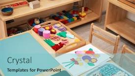  Presentation with montessori - PPT theme with classroom-of-montessori-kindergarten background and a light blue colored foreground