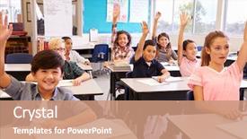  Presentation with school kids - Slide set with classroom raising their hands background and a coral colored foreground