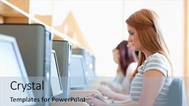  Presentation with cartoon computer - Presentation theme enhanced with classroom research - serious student working background and a  colored foreground