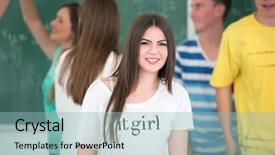  Presentation with pupil - Beautiful PPT layouts featuring classroom surrounded with his jumping backdrop and a  colored foreground